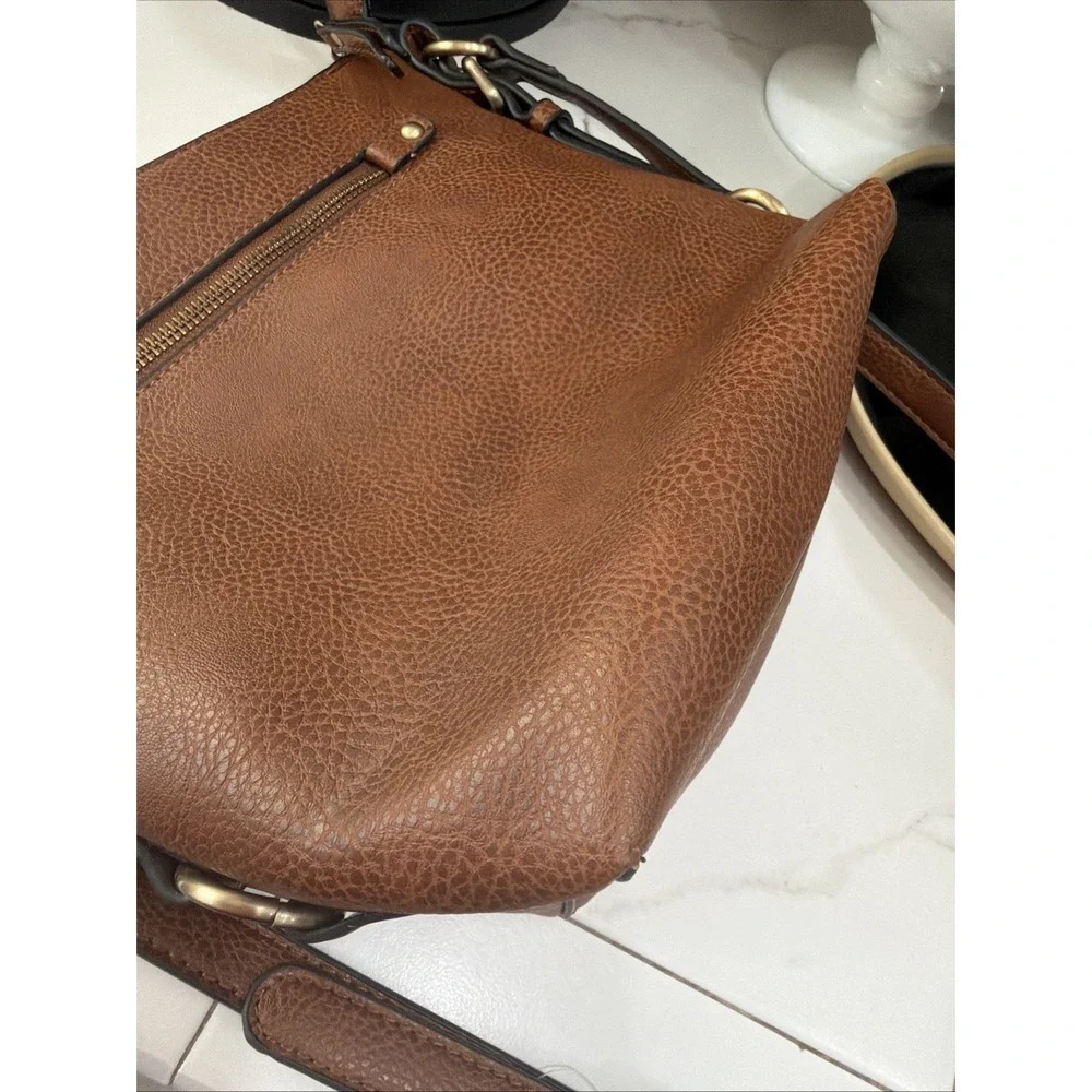 NWT ND Womens Leather Shoulder Bucket Bag Cognac Brown Bucket From Belk - Picture 12 of 13
